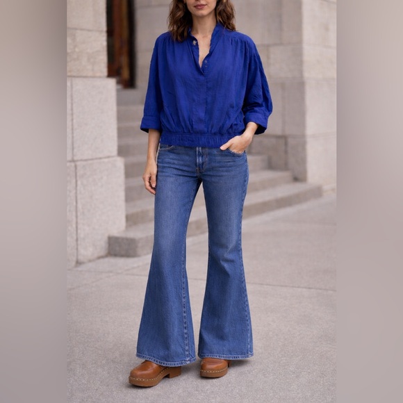 Vintage cotton cobalt blue top by Alice Martin pullover with pockets - Picture 4 of 12